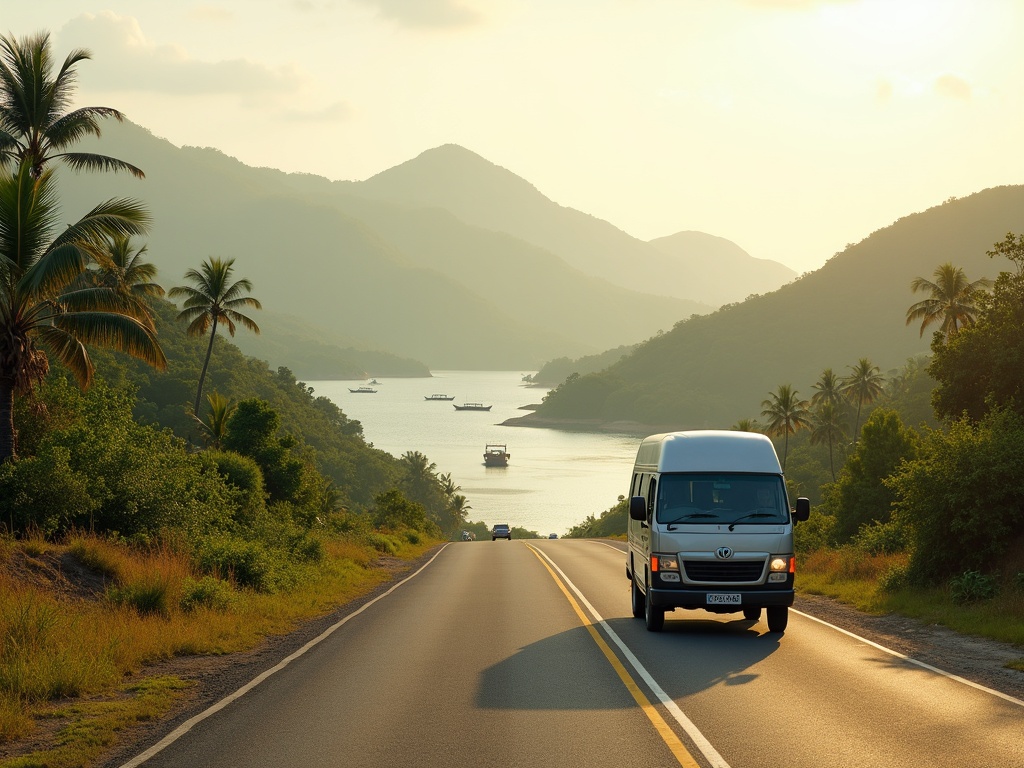 Private transfer road from Komodo Airport toward Labuan Bajo marina and harbor