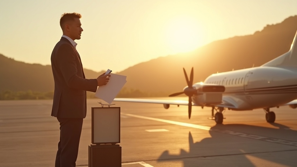 Concierge waiting on the tarmac at Komodo Airport, Labuan Bajo, in warm early-morning light